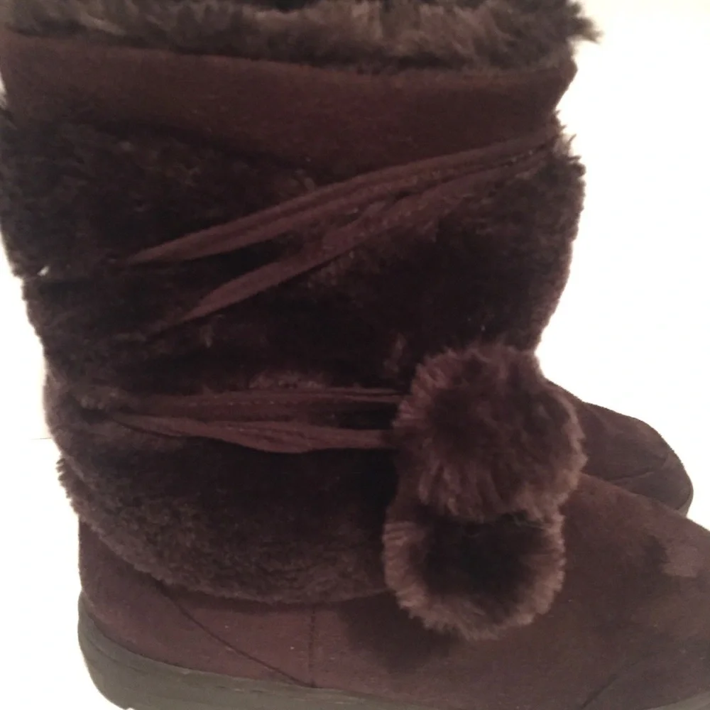 Furry Fuzzy Genuine Leather Pull-on Women’s Winter Boots Size 10 Brown